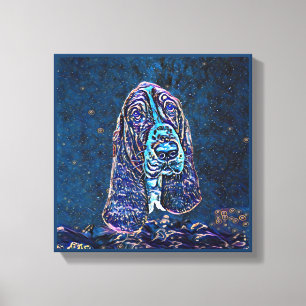 Basset hound Blue Starry Night Painting Style Canvas Print