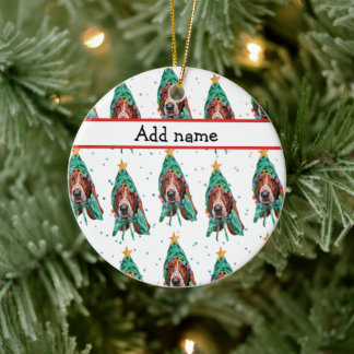 Basset Hound Breed Dog Pattern Stars Christmas Ceramic Tree Decoration