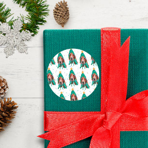 Basset Hound Breed Dog Pattern Stars Christmas Classic Round Sticker