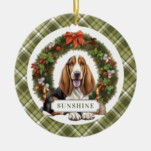 Basset Hound Ceramic Circle Ornament (Front)