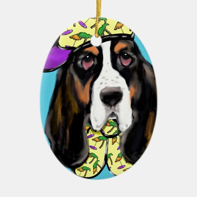 Basset Hound Ceramic Tree Decoration (Front)