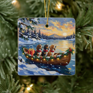 Basset Hound Christmas Boat Holiday Ceramic Ornament