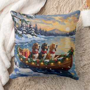 Basset Hound Christmas Boat Holiday Cushion