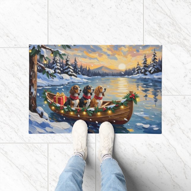 Basset Hound Christmas Boat Holiday Doormat (Indoor)