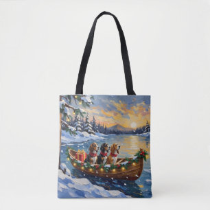 Basset Hound Christmas Boat Holiday Tote Bag