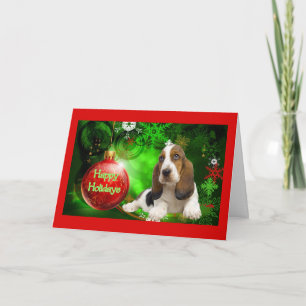 Basset Hound Christmas Card Happy Holidays Ball