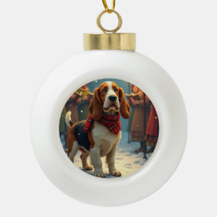 Basset Hound Christmas Carol Singers Painting Ceramic Ball Christmas Ornament