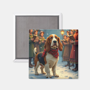 Basset Hound Christmas Carol Singers Painting Magnet