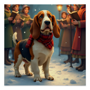 Basset Hound Christmas Carol Singers Painting Poster