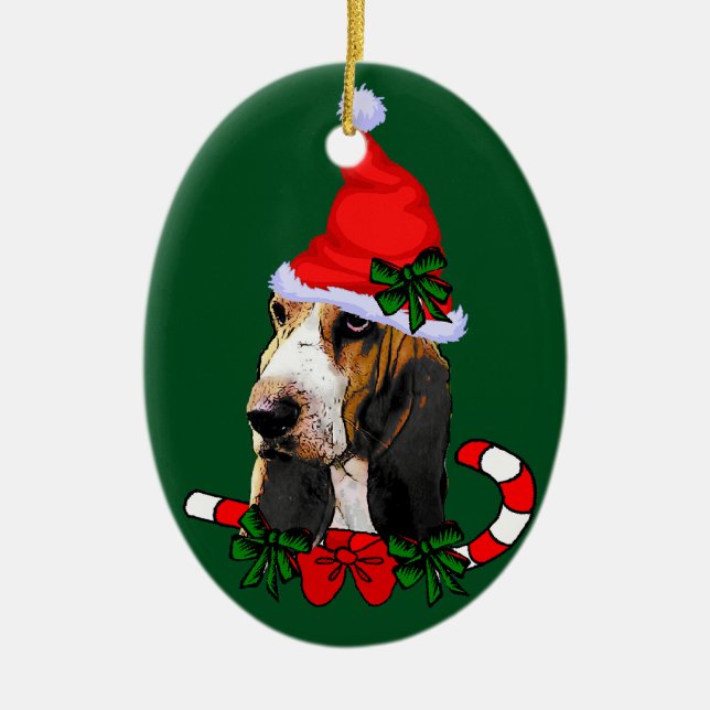 Basset Hound Christmas Ceramic Tree Decoration (Front)