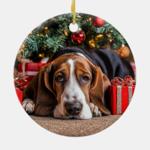 Basset Hound Christmas Ceramic Tree Decoration
