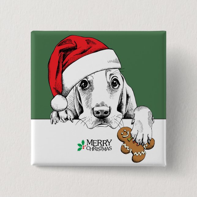 Basset Hound Christmas Cookie 15 Cm Square Badge (Front)