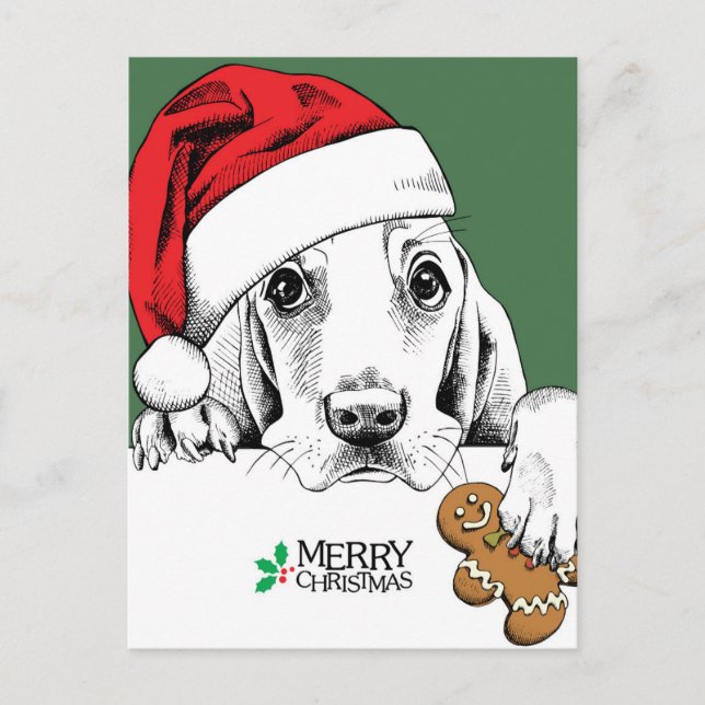 Basset Hound Christmas Cookie Postcard (Front)