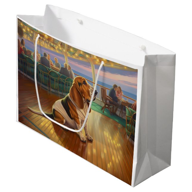 Basset Hound Christmas Cruise: Pawsome Holiday Large Gift Bag (Front Angled)