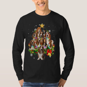 Basset Hound Christmas Dog Tree Lights Pyjamas Fam T-Shirt
