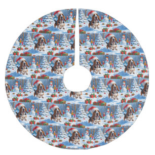 Basset Hound Christmas Festive Snow Scene Brushed Polyester Tree Skirt