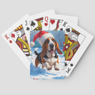Basset Hound Christmas Festive Snow Scene Playing Cards