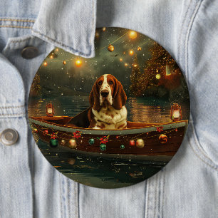 Basset Hound Christmas Festive Voyage 6 Cm Round Badge