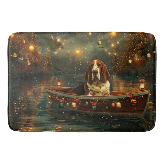 Basset Hound Christmas Festive Voyage Bath Mat (Front)