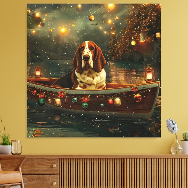 Basset Hound Christmas Festive Voyage Canvas Print (Insitu(LivingRoom))