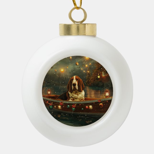 Basset Hound Christmas Festive Voyage Ceramic Ball Christmas Ornament (Front)