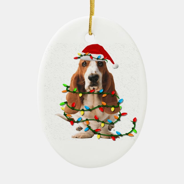 basset hound christmas funny basset hound dog love ceramic tree decoration (Front)