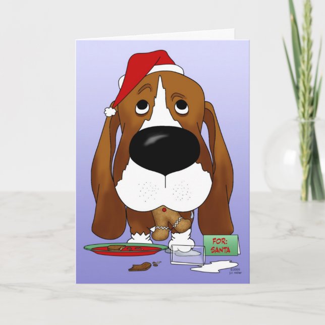 Basset Hound Christmas Holiday Card (Front)