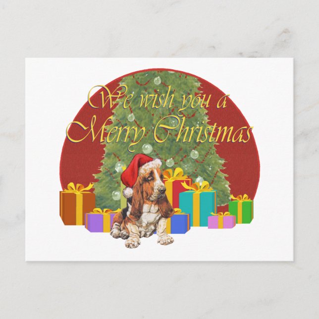 Basset Hound Christmas Holiday Postcard (Front)