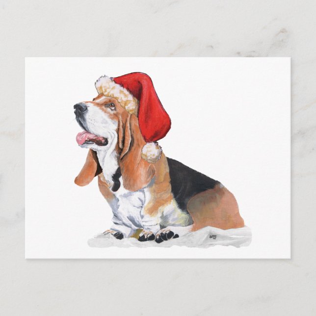Basset Hound Christmas Holiday Postcard (Front)