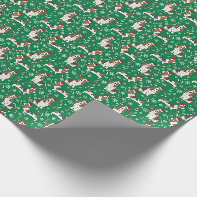 Basset Hound Christmas Holiday Wrapping Paper (Corner)