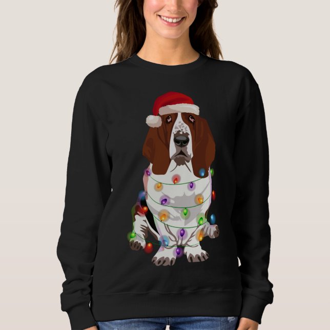 Basset Hound Christmas Lights Xmas Dog Lover Sweatshirt (Front)