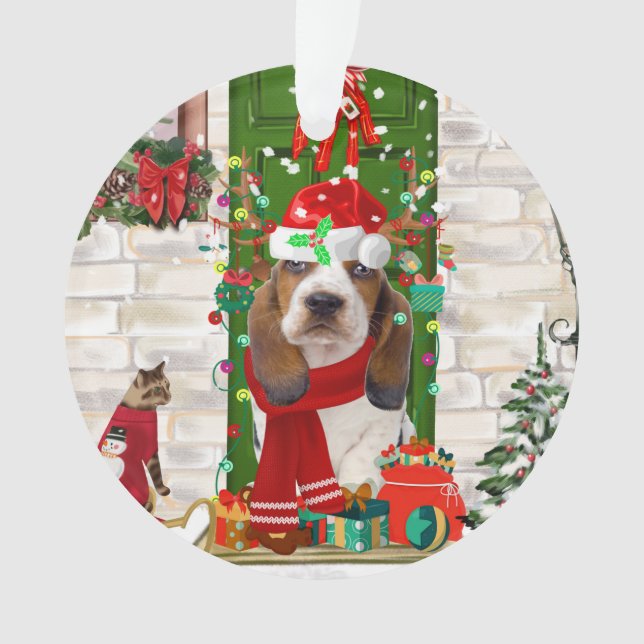 Basset Hound Christmas  Ornament (Front)