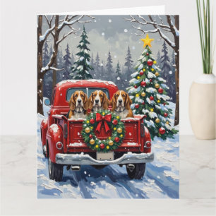 Basset Hound Christmas Red Truck Holiday Card