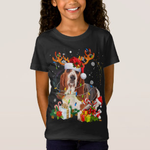 Basset Hound Christmas Reindeer Santa Lights Dog X T-Shirt