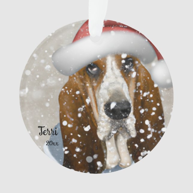 Basset Hound, Christmas, Santa Dog Ornament (Front)