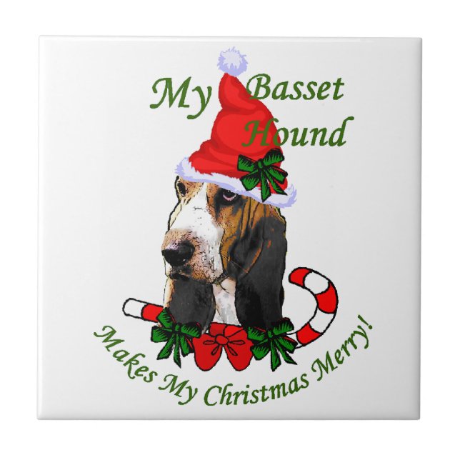 Basset Hound Christmas Tile (Front)