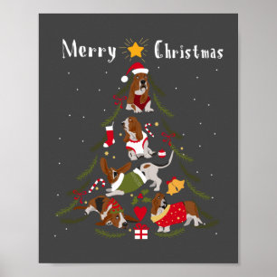 Basset Hound Christmas Tree Xmas Dog Lover Poster
