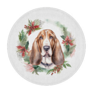 Basset Hound Christmas Wreath Festive Pup Cutting Board