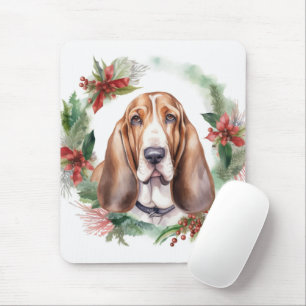 Basset Hound Christmas Wreath Festive Pup Mouse Pad
