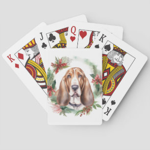 Basset Hound Christmas Wreath Festive Pup Playing Cards