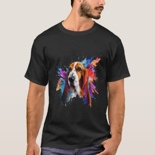 Basset Hound Colourful Art Splashes Paint Abstract T-Shirt