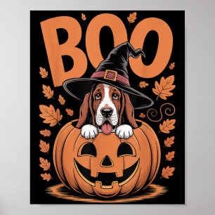 Basset Hound Costume On Pumpkin Halloween Basset H Poster