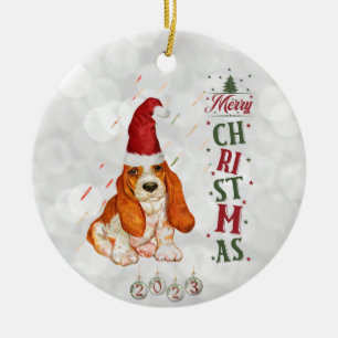 Basset Hound Cute Dog Christmas 2021 Ceramic Tree Decoration