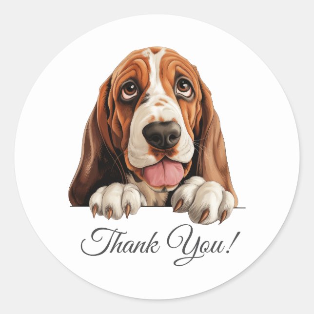  Basset Hound Cute Dog Thank You Classic Round Sticker (Front)