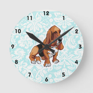 Basset Hound; Cute Round Clock