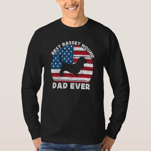 Basset Hound Dad For Men Basset American Flag 4th  T-Shirt (Front)