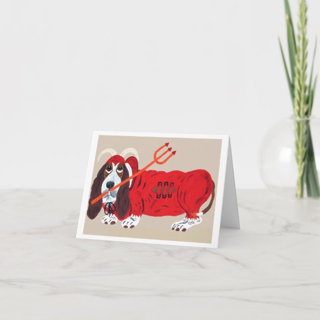 Basset Hound Devil Holiday Card (Front)