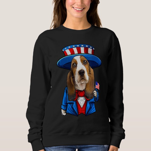 Basset Hound Dog 4th Of July American Dog Sweatshirt (Front)