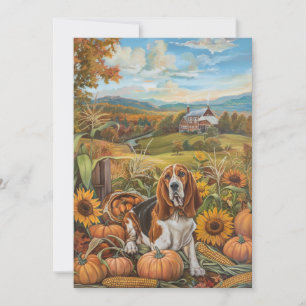 Basset Hound Dog Autumn Harvest Thanksgiving Holiday Card