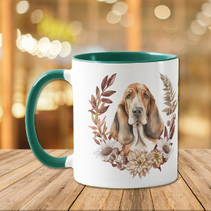 Basset Hound Dog Autumn Wreath Mug